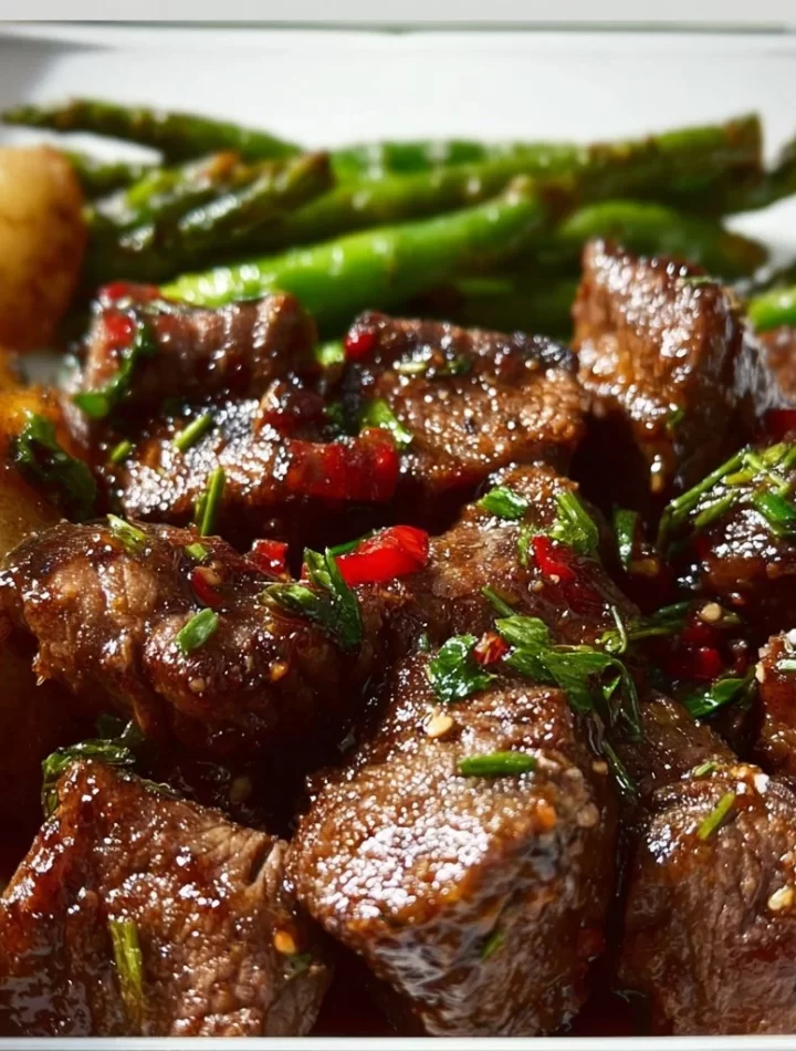 Delicious Garlic Balsamic Steak Bites served on a plate