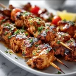 Grilled Cowboy Butter Chicken Skewers topped with herbed butter and spices