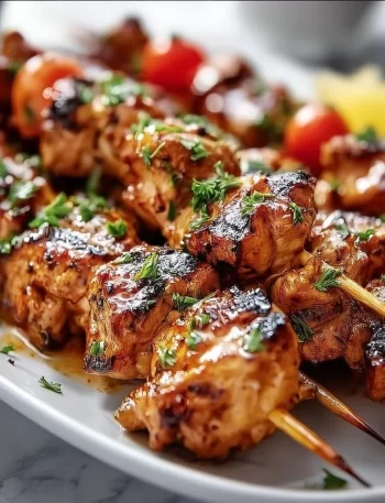 Grilled Cowboy Butter Chicken Skewers topped with herbed butter and spices