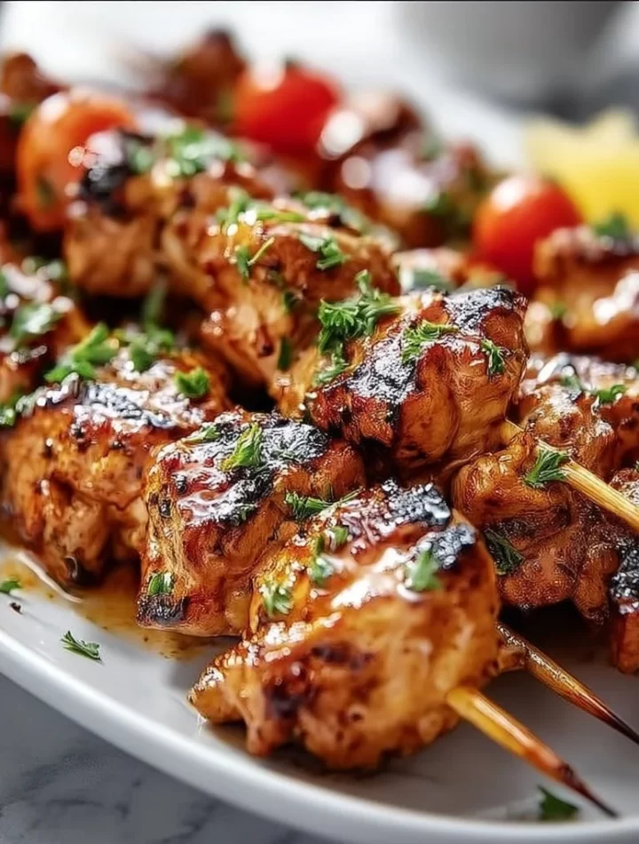 Grilled Cowboy Butter Chicken Skewers topped with herbed butter and spices