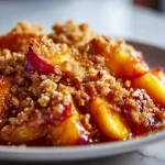 Delicious gluten-free grilled peach crumble dessert served in a bowl