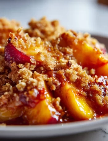Delicious gluten-free grilled peach crumble dessert served in a bowl