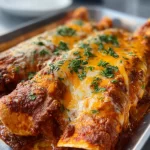 Delicious homemade ground beef enchiladas topped with cheese and salsa