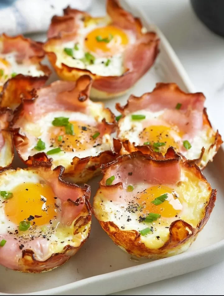 Ham and Cheese Egg Cups served on a plate