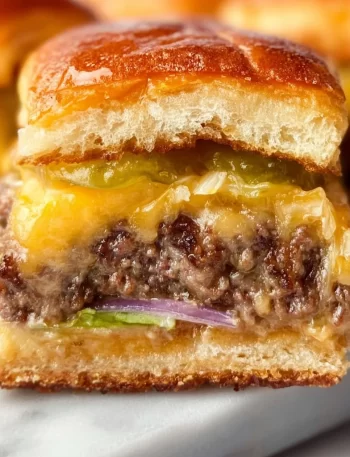 Hawaiian Roll Cheeseburger Sliders served on a plate with toppings.