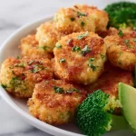 Healthy chicken and broccoli nuggets served on a plate