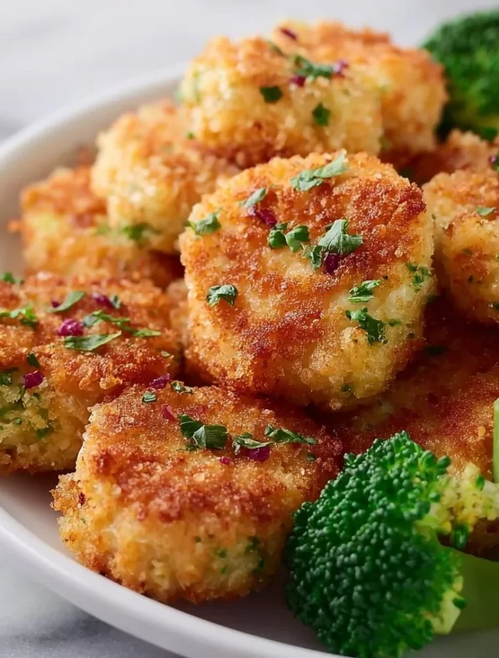 Healthy chicken and broccoli nuggets served on a plate