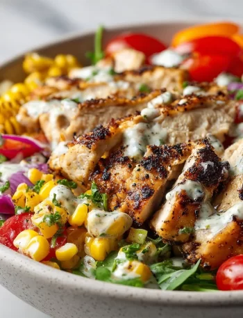 Healthy Chicken and Street Corn Bowls served with fresh ingredients for summer.