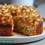 Healthy oatmeal apple cake topped with fresh apple slices and cinnamon