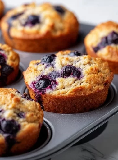 Hearty blueberry protein muffins fresh out of the oven