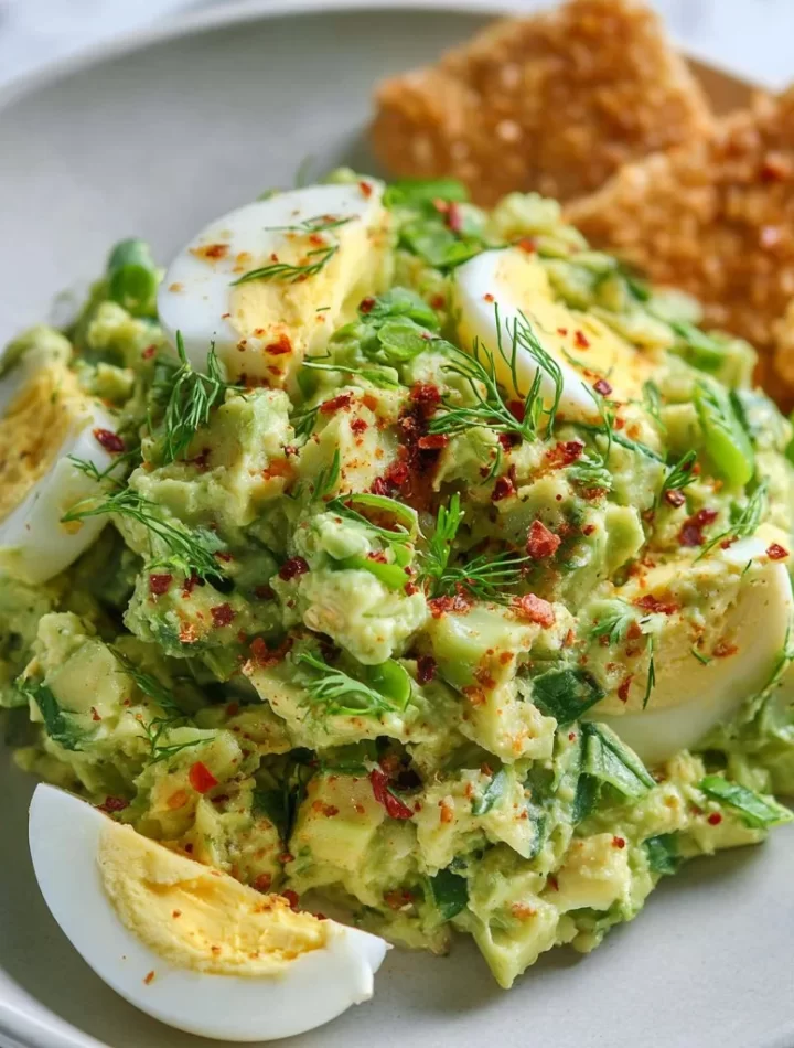 Herby Avocado Egg Salad served in a bowl with fresh herbs