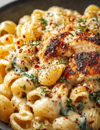 High Protein Garlic Parmesan Pasta Bowl with 384 calories and 36g protein