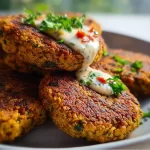 High protein vegetarian lentil patties on a plate with fresh vegetables