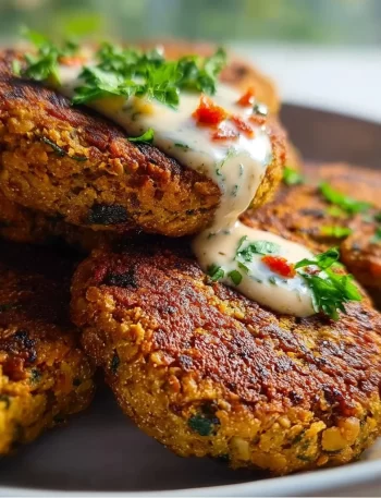 High protein vegetarian lentil patties on a plate with fresh vegetables