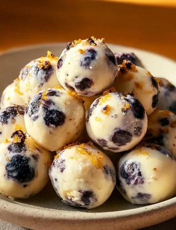Delicious Lemon Blueberry Cottage Cheese Protein Bites on a white plate