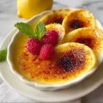 Delicious lemon brûlée posset with caramelized sugar topping in a glass
