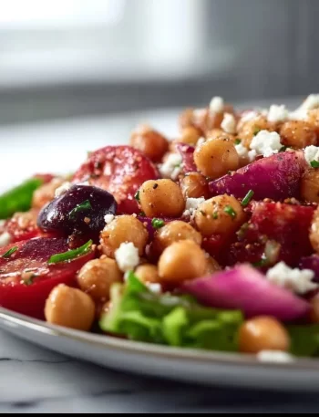 Mediterranean Chickpea Salad with fresh vegetables and herbs