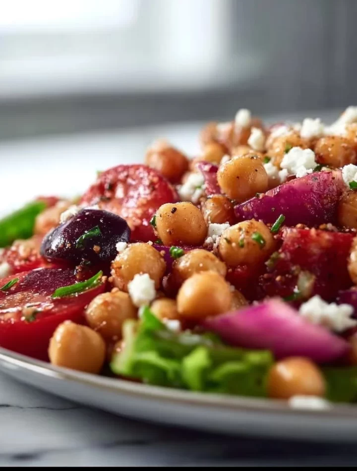 Mediterranean Chickpea Salad with fresh vegetables and herbs