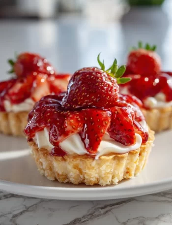 Miffy Strawberry Cheesecake Tartlets with fresh strawberries on top