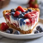 No-Bake 4th of July Swirl Pie with colorful swirls and festive decorations