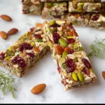 Freshly made no-bake protein bars with nuts and chocolate