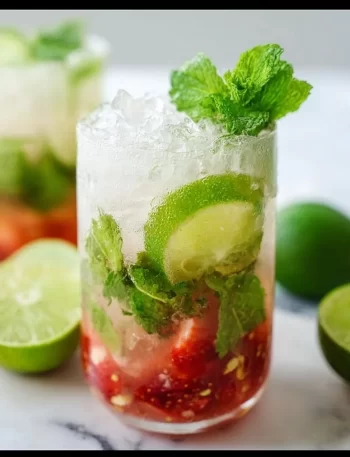 Delicious mojito mocktail in a glass with mint and lime garnish
