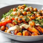 One-Pan Roasted Carrot and Chickpea Bowl with vibrant colors and healthy ingredients