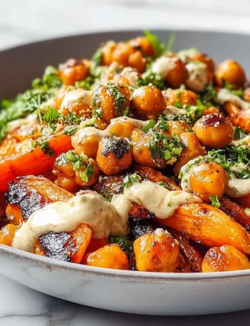 One-Pan Roasted Carrot and Chickpea Bowl with vibrant colors and healthy ingredients