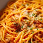 Creamy One Pot Cheesy Spaghetti served in a bowl, garnished with herbs.