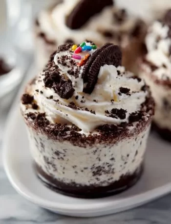 Delicious Oreo No-Bake Cheesecake Cups in clear dessert cups