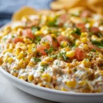 Delicious out-of-this-world corn dip served in a bowl with tortilla chips