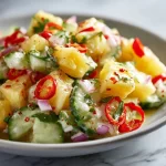 Pineapple Cucumber Salad with diced fruit and fresh herbs in a bowl