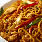 Delicious quick and easy chicken chow mein in a bowl
