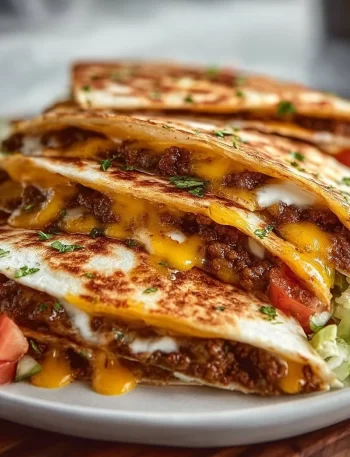 Delicious smashburger quesadillas ready to serve with toppings