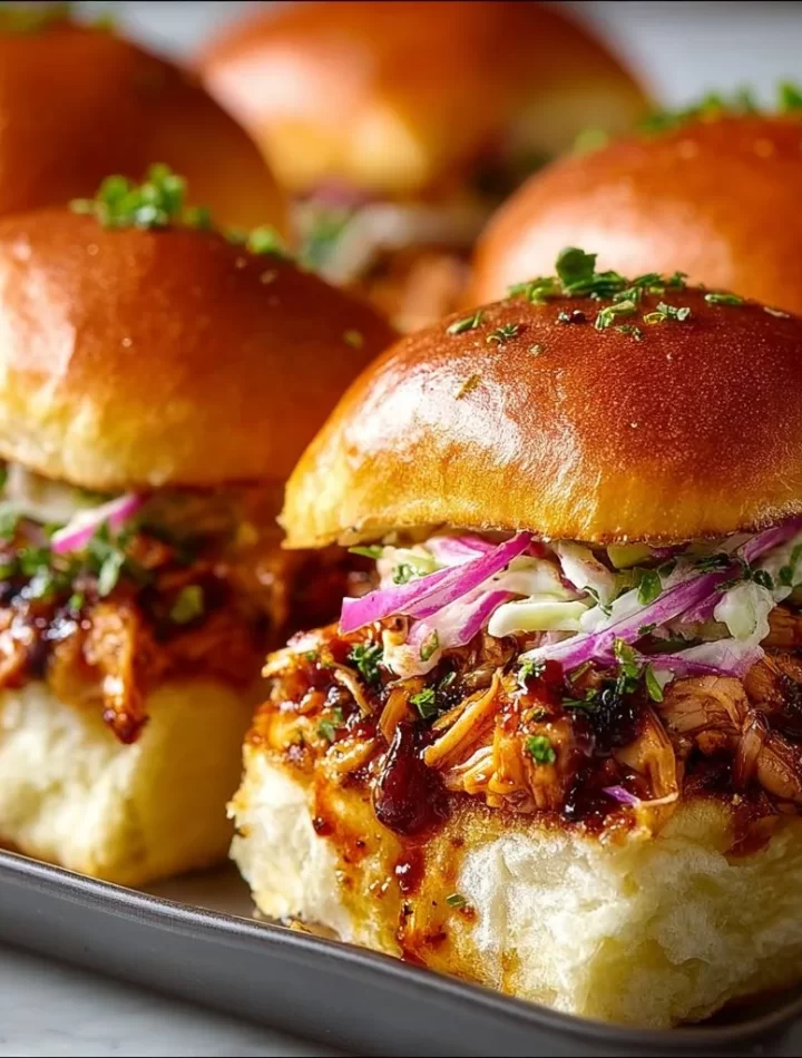 Delicious BBQ chicken sliders served on a platter