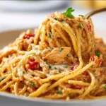 Delicious quick one-pot chicken spaghetti dish with fresh ingredients