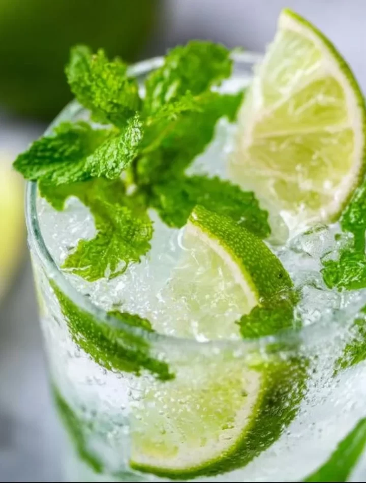 Refreshing mojito recipe ingredients and serving in a glass.