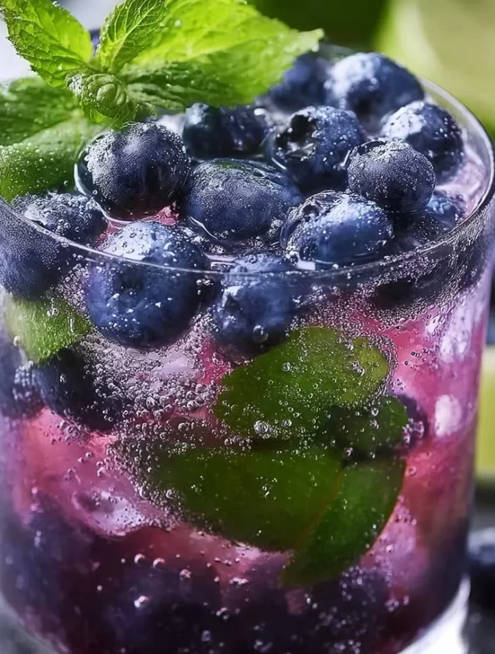Delicious blueberry mojito garnished with fresh blueberries and mint leaves