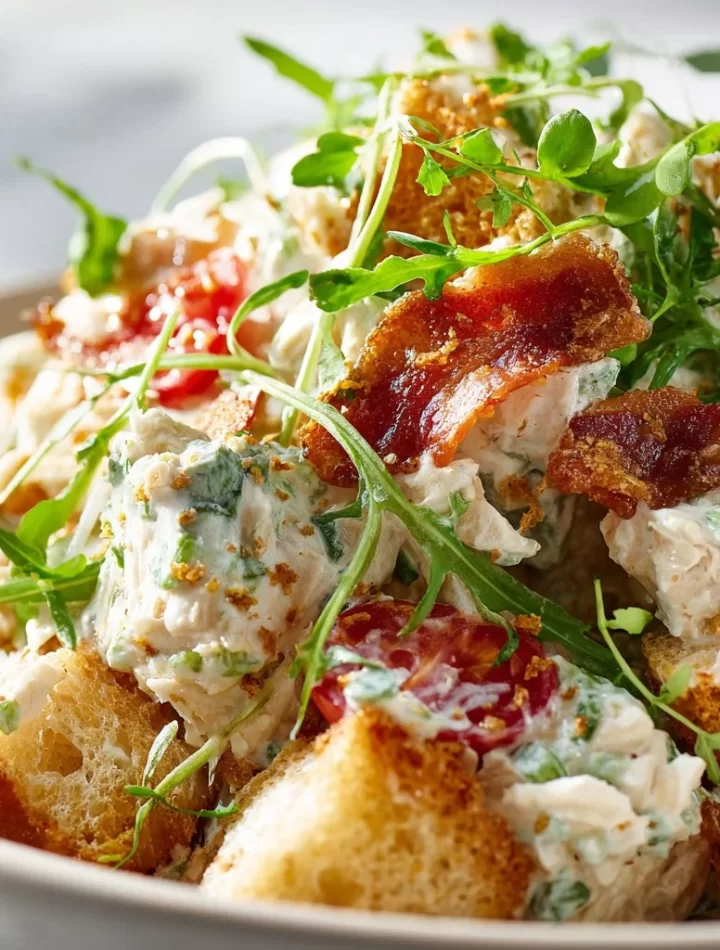 Savory BLT chicken salad with bacon, lettuce, tomatoes, and grilled chicken
