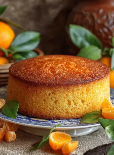 Sicilian Whole Orange Cake beautifully presented with fresh oranges