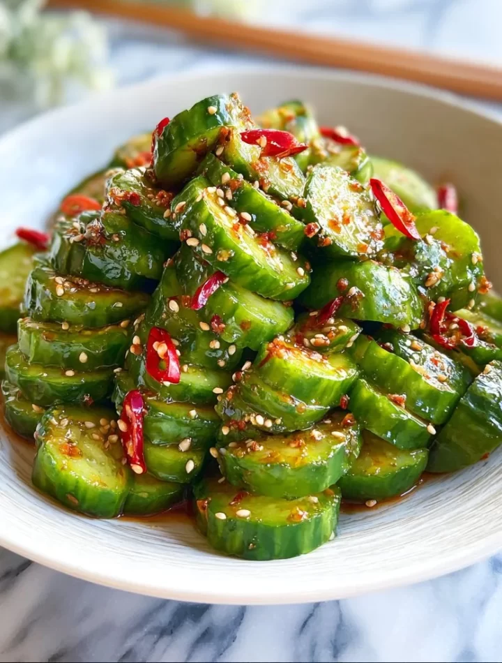 Spicy Asian cucumber salad with bright colors and fresh ingredients