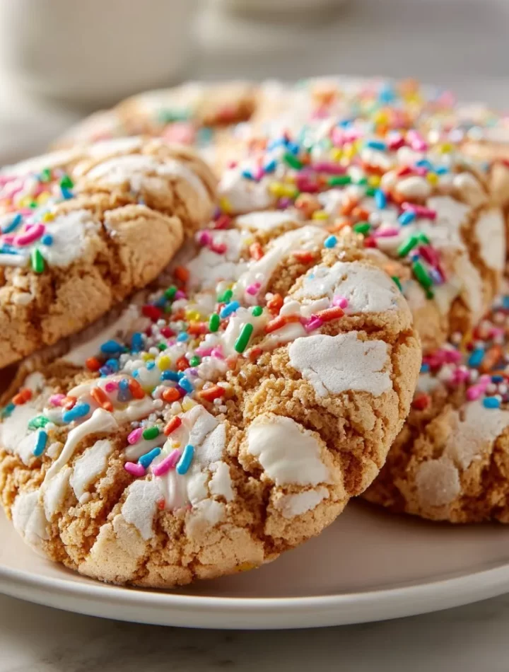 Delicious Springtime Crinkle Cookies dusted with powdered sugar.