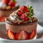 Delicious strawberry chocolate mousse parfait in a glass