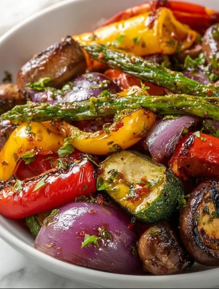 Deliciously marinated grilled veggies on a barbecue grill