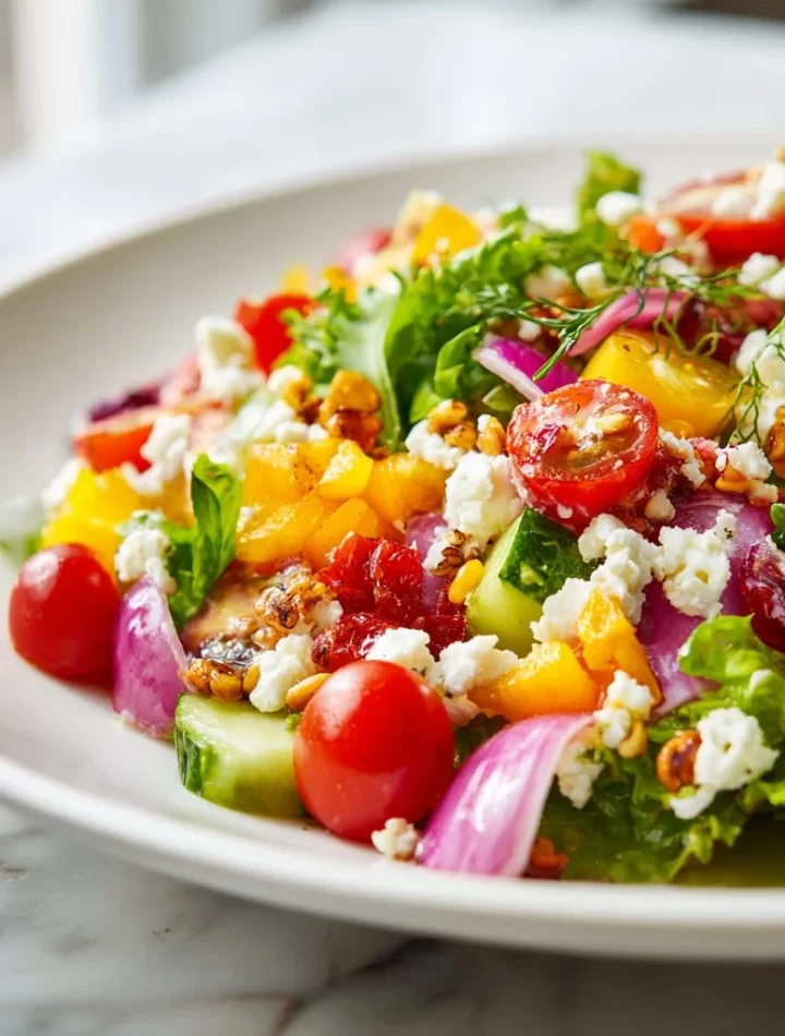 A vibrant Scala Chopped Salad with fresh vegetables and herbs