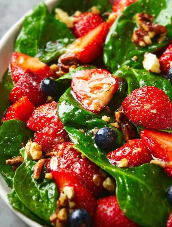 Fresh strawberry spinach salad with vibrant greens and juicy strawberries