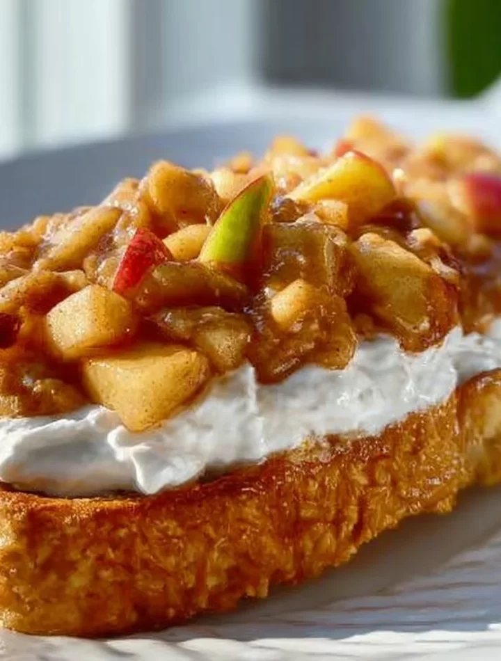 Delicious apple pie toast topped with cinnamon and apples.