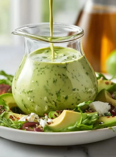 Creamy avocado lime dressing in a bowl with fresh ingredients