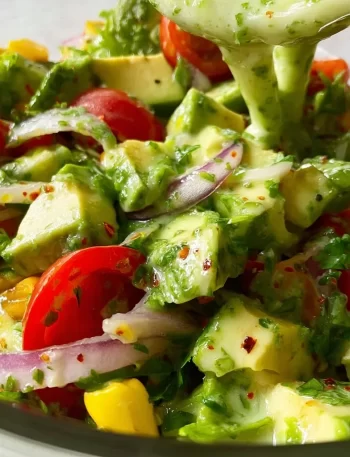 Avocado Salad with Lime Cilantro Dressing served in a bowl
