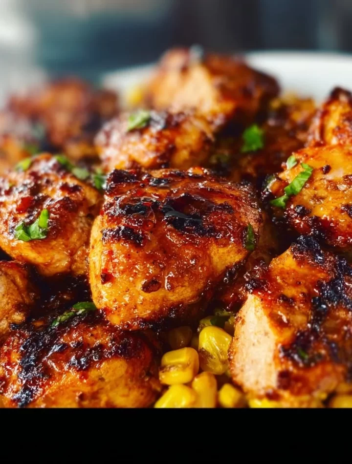 Grilled Blackstone BBQ chicken served with corn on the cob.